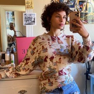 ZARA Soft Touch Printed Sailor Boat Sweater Medium